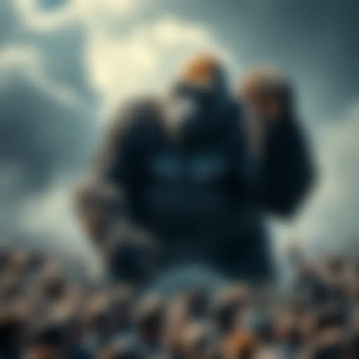 A large gorilla stands confidently facing a crowd of 100 men, illustrating a thought experiment about competition and assumptions.