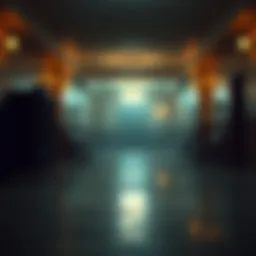 A screenshot from a 1950s film featuring a calm setting with hidden dark elements in the background, suggesting a sense of dread.