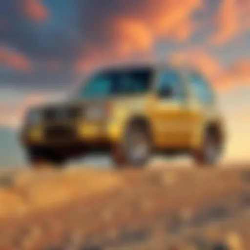 A 1998 Suzuki Grand Vitara parked on a rugged terrain, showcasing its sturdy design and classic looks.