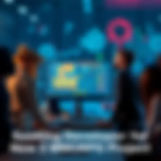 A group of volunteer developers collaborating on a 2D MMORPG project, featuring a computer screen with game graphics and charts.