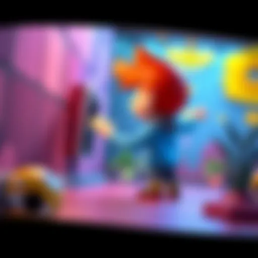 A cartoon-style character in a colorful environment adjusting its hitbox while facing a wall