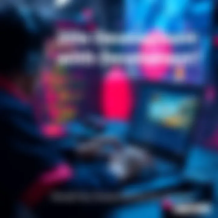 A developer working on a 2D game using Electron software, with code on a laptop and game graphics on the screen
