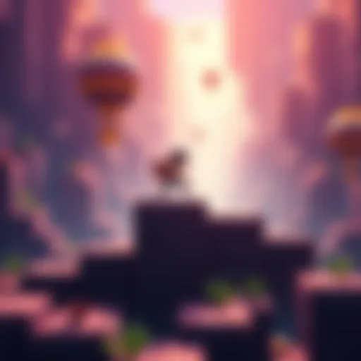 A vibrant 2D game scene featuring a character jumping over platforms with a lively 3D background creating depth perception.