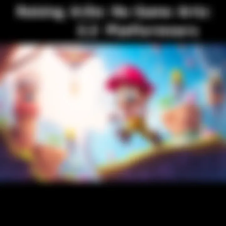 A colorful character from a 2D platformer running across a vibrant, animated landscape with various obstacles and platforms in the background.