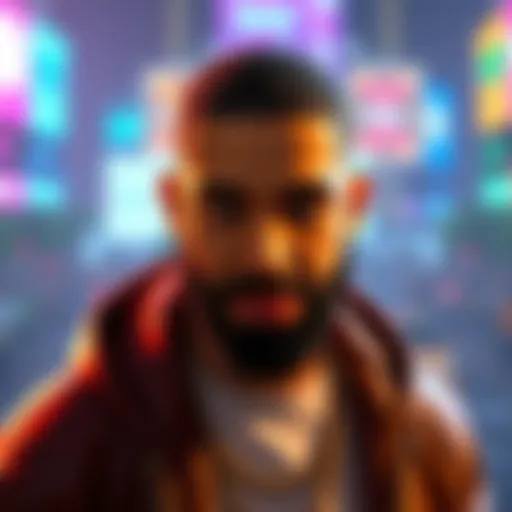 Colorful 3D animation featuring Drake with vibrant backgrounds created in Blender and After Effects