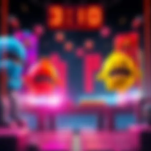 Concept art for a 3D Breakout game featuring colorful monster designs and basic blocks, showing the game mechanics in action.