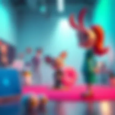 A vibrant scene showcasing a 3D character animated with voice reference in a digital environment using LTX 2.3 and TalkVid Lora.