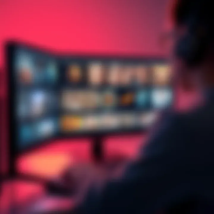A student in a 3D animation program reviews their demo reel with various texturing and look development examples on a computer screen.