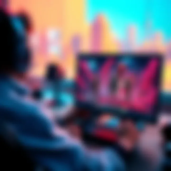 A graphic designer creating 3D character models and environments on a computer screen.