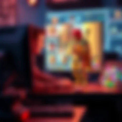 An artist working on a computer to create a colorful 3D character model for a game