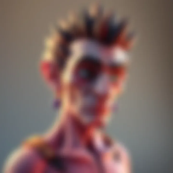 A detailed 3D model of an original character transformed from a previous design, showcasing vibrant colors and intricate features.