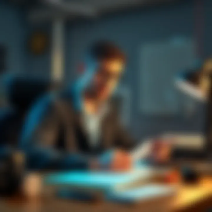 A job seeker sits at a desk looking puzzled while reviewing a job application request for a 3D vehicle model task.