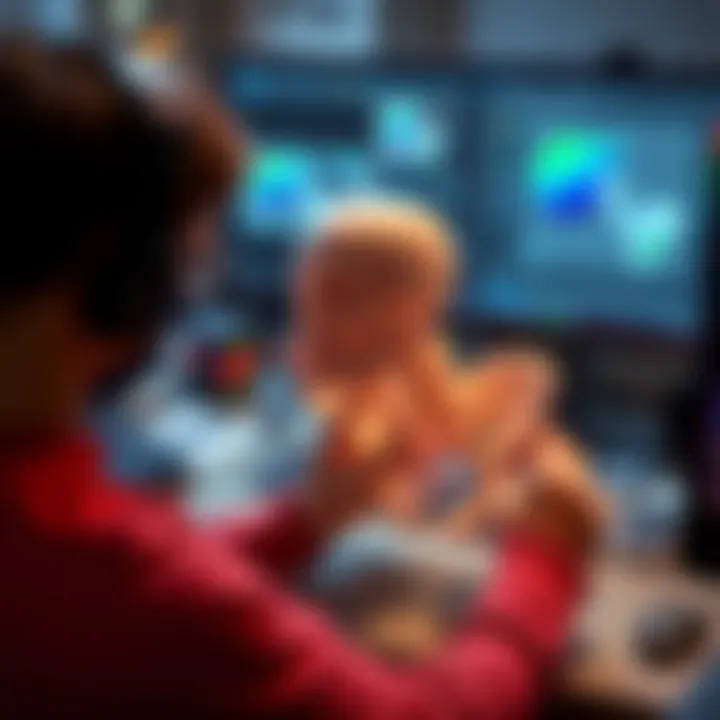 3D pelvis model being retopologized A 3D artist working on a pelvis model, showing the software interface and the detailed mesh adjustments being made for retopology