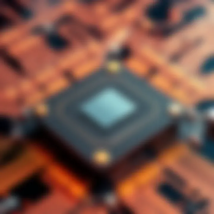 A close-up view of a 3D silicon chip with intricate patterns and circuitry, symbolizing advanced technology and potential.