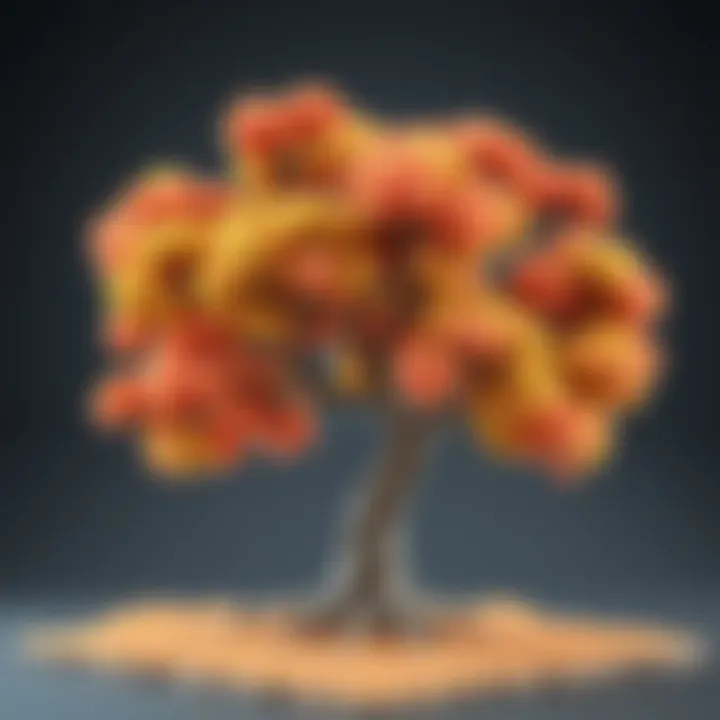 A detailed 3D tree model showcasing textures applied while UVs are adjusted across tiles in a design software.