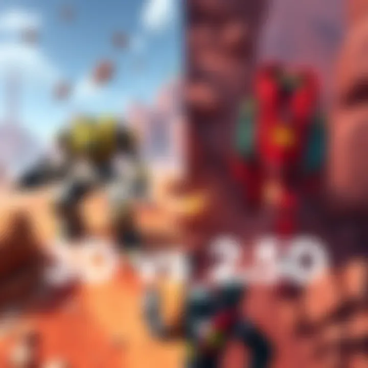 Side-by-side images showing a 3D top-down view and a 2.5D top-down view of a game featuring mechs mining minerals on different planets