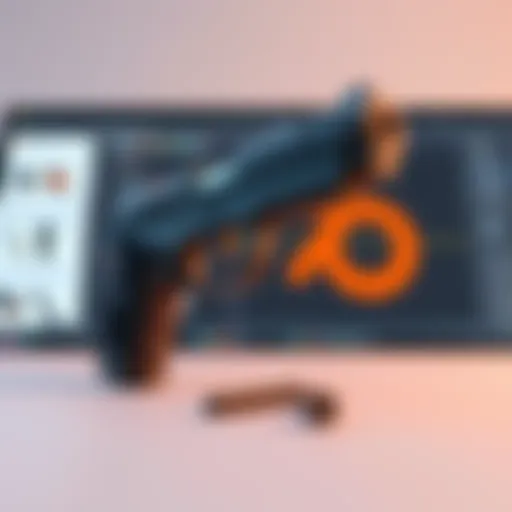 A beginner's 3D model of a Beretta pistol created in Blender, displayed on a user interface with design tools visible.