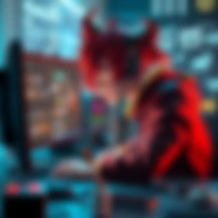 A person creating 3D characters for ARPGs using a computer, with various digital tools displayed on the screen.