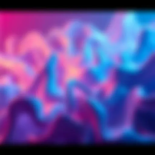 A digital canvas showing 3D AI drawing techniques using TouchDesigner, featuring vibrant colors and dynamic shapes.