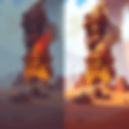 A side-by-side comparison of 2D art and its transformed 3D version for DuneCrawl, showcasing the creative process in game design.