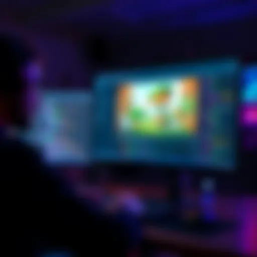 A programmer working in Visual Studio Code, with a 3D game scene displayed on the screen, showing graphics and code side by side.