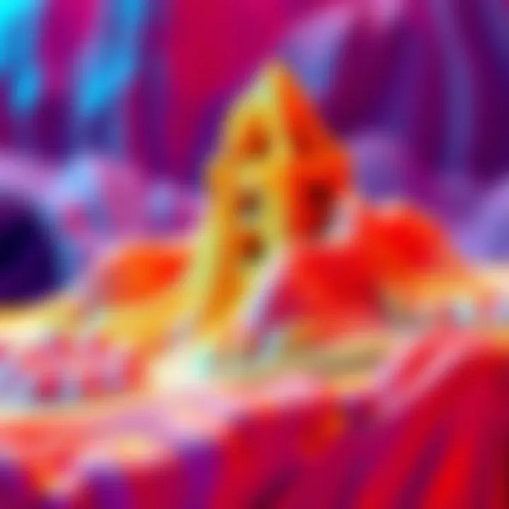 A detailed view of a 3D model showcasing Shader Nodes in Blender, featuring vivid colors and textures created procedurally.