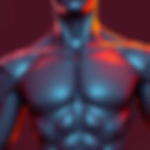 A digital artist refining the chest area of a 3D model, focusing on perfecting the topology while keeping the rest of the model intact.