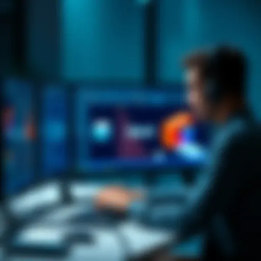 A person working on a computer with 3D modeling software, showing the export option from .blend to .pmx file format.