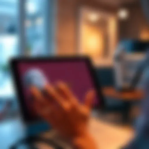 A person using a tablet to pose a 3D character model in an app, showcasing alternative sculpting methods.