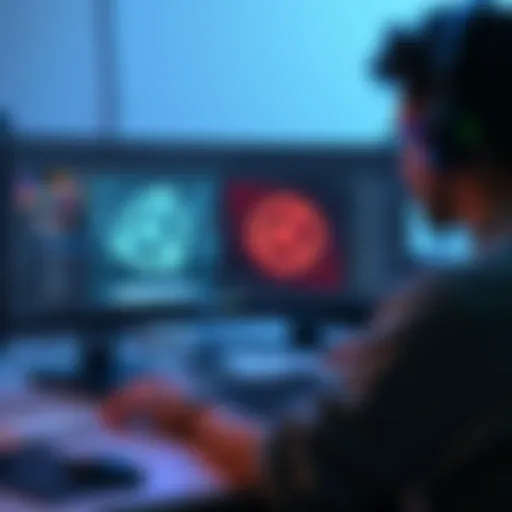 A person working on a 3D model in Unity software, showing the interface and design tools.