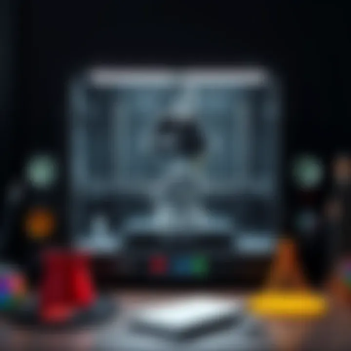 3D Printer with Blender Model A 3D printer showcasing a small model created in Blender, with tools and materials nearby.