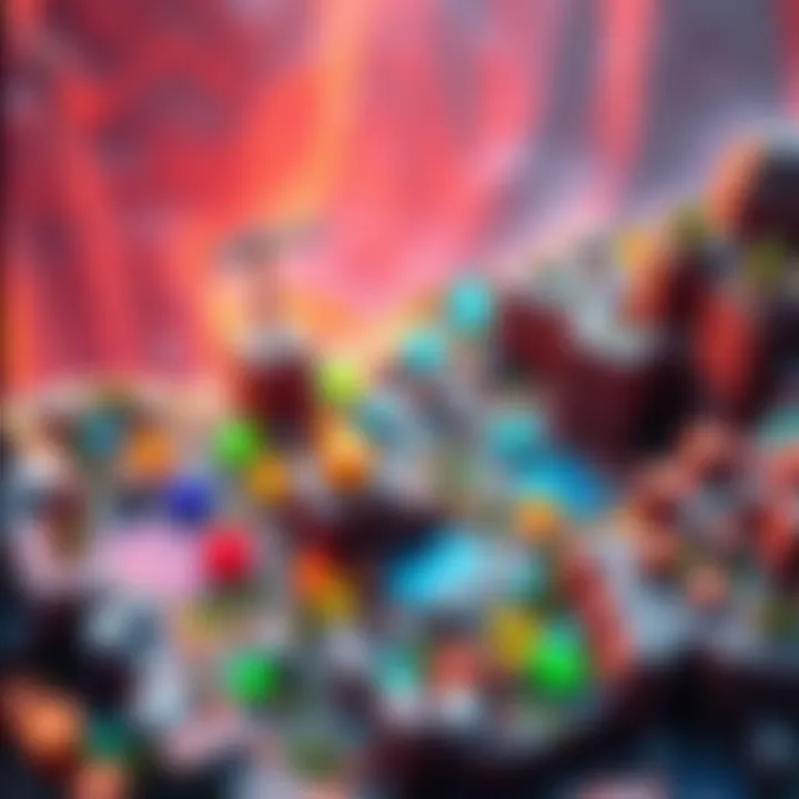 3D voxel cube graphics in a mining game A colorful mining game scene showing 3D voxel cubes representing different minerals and terrain