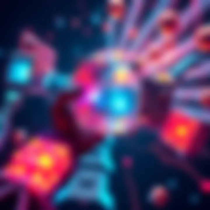 A visual representation of a 4D being interacting with different dimensions, showing vibrant colors and shapes.