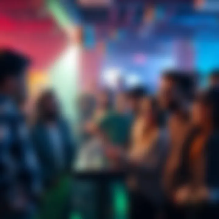 A gathering of diverse 4chan users interacting and sharing laughs at a casual meetup, showcasing a mix of styles and personalities.