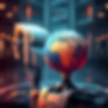 A visual comparison of AI and colonization, showing a robot and a globe symbolizing technology and expansion.