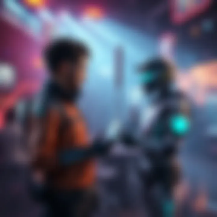 A player engaging in a realistic conversation with an AI-generated character in a vibrant game setting.