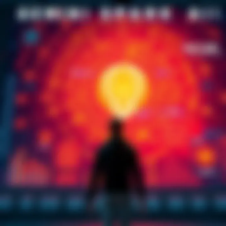 A person standing in front of a large, glowing screen displaying AI data, showing a mix of awe and fear.