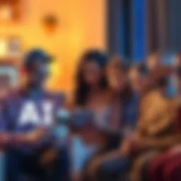 A diverse group of people using various AI technologies in daily activities, showcasing positive interactions with AI. The scene includes a person using a smart home device, another using a mobile ass...
