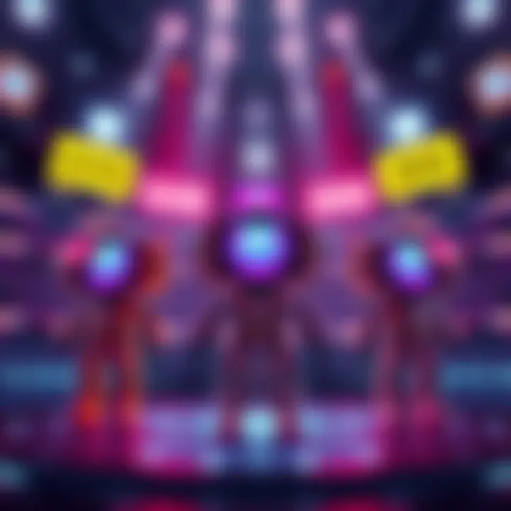 Three AI characters representing Gemini, Claude, and Grok stand in a digital arena, each asserting their claim to be the best AI, with colorful lights and banners displaying their names.