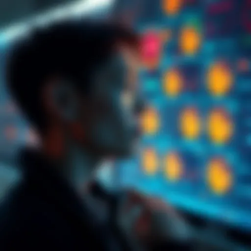 A person contemplating the impact of A.I. on society, with a digital interface displaying human emotions.