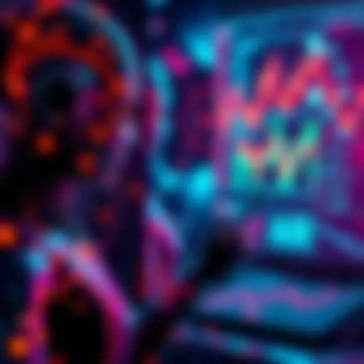 A visualization of AI analyzing user data patterns to predict behavior, featuring graphs and user interface elements