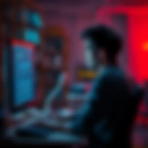 A person sitting at a computer, looking surprised while reviewing poorly written text on the screen, symbolizing the misuse of AI in content creation.