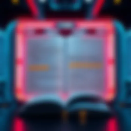 A futuristic AI interface displaying a 1000-page textbook with highlighted text and question prompts.