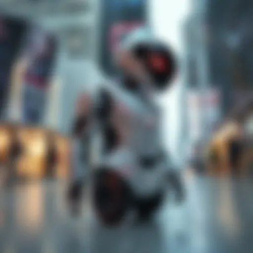 A sleek H1 maid robot performing household tasks in a modern city environment, showcasing its innovative design and functionality.