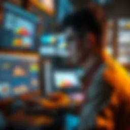 Low Popularity of LoRAs in Image Editing A person analyzing computer screens showing graphics and image editing software, highlighting challenges in image editing technologies.