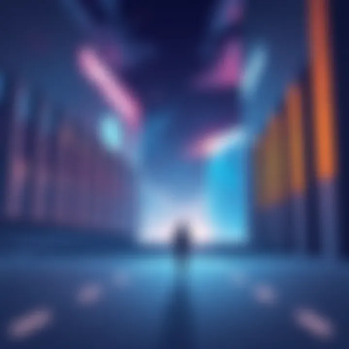 An illustration showing a corporate building representing OpenAI with a figure leaving and heading towards another building symbolizing Anthropic, indicating a leadership change in AI sector