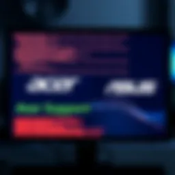 Acer and Asus Logo Logos of Acer and Asus on a computer screen showing error messages