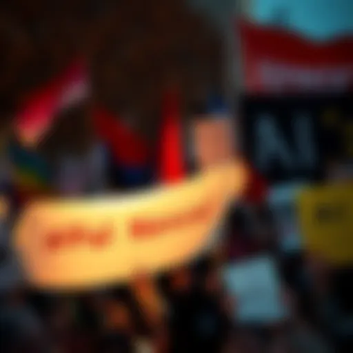 Group of activists holding banners and signs at a rally about environmental issues