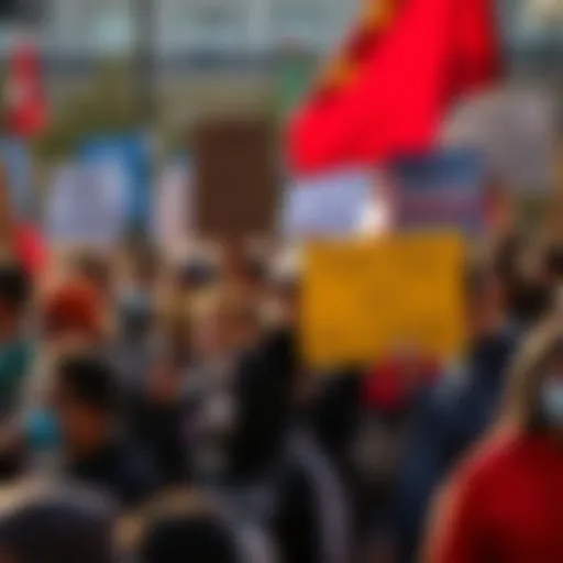 Group of diverse activists holding signs at a rally, showcasing their determination and solidarity without a leader.
