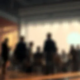 Group of diverse actors interacting in a setting illustrating class and sphere overlap dynamics.